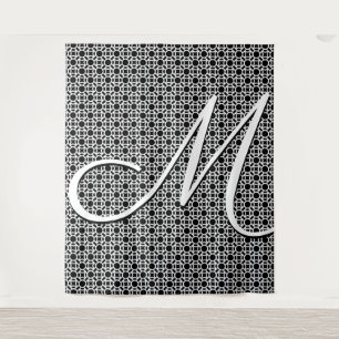 Black & White Geometric Initial Monogram Tapestry