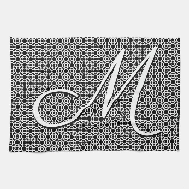 Black & White Geometric Initial Monogram Tea Towel (Horizontal)