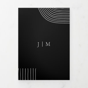 Black White Geometric Line Art Modern Wedding Tri-Fold Card