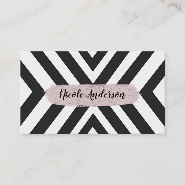 Black White Geometric Lines Chic Pink Brush Modern Business Card (Front)