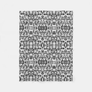 Black White Geometric Mandala Pattern Fleece Blank Blanket