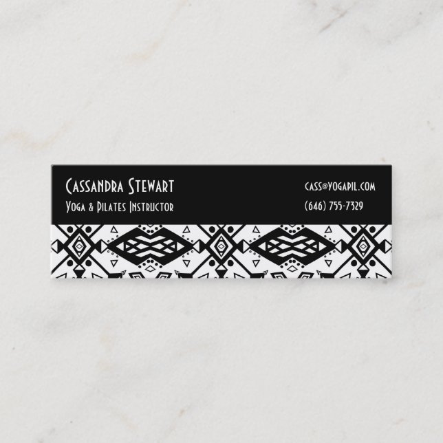 Black & White Geometric Modern Pattern Mini Business Card (Front)