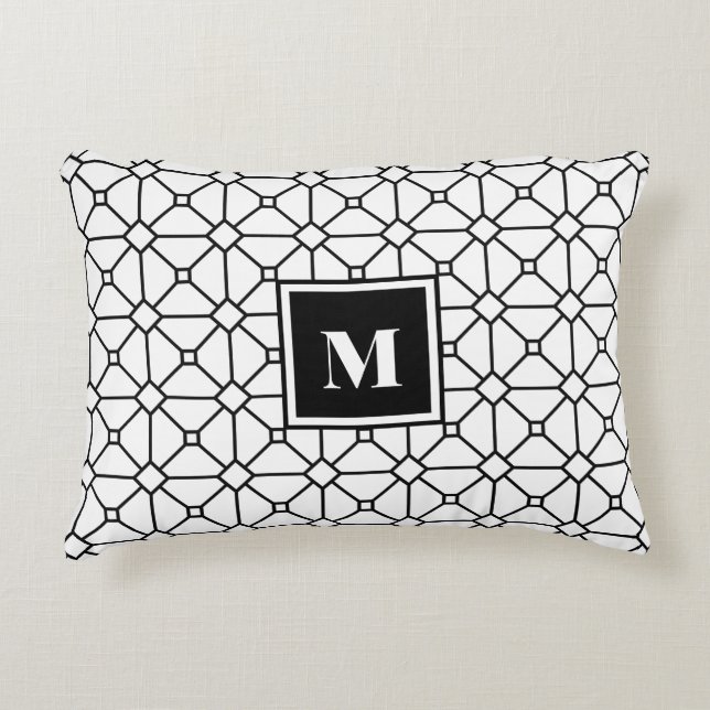 Black & White Geometric Monogram Accent Pillow (Front)