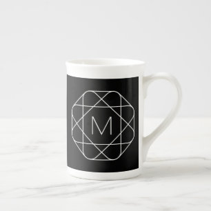 Black & White Geometric Monogram Bone China Mug