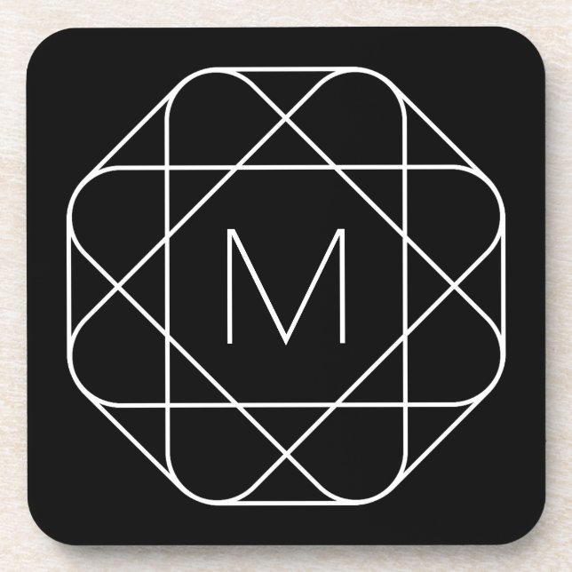 Black & White Geometric Monogram Coaster (Front)