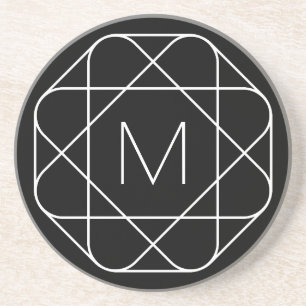 Black & White Geometric Monogram Coaster