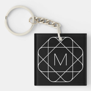 Black & White Geometric Monogram Key Ring