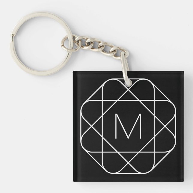 Black & White Geometric Monogram Key Ring (Front)