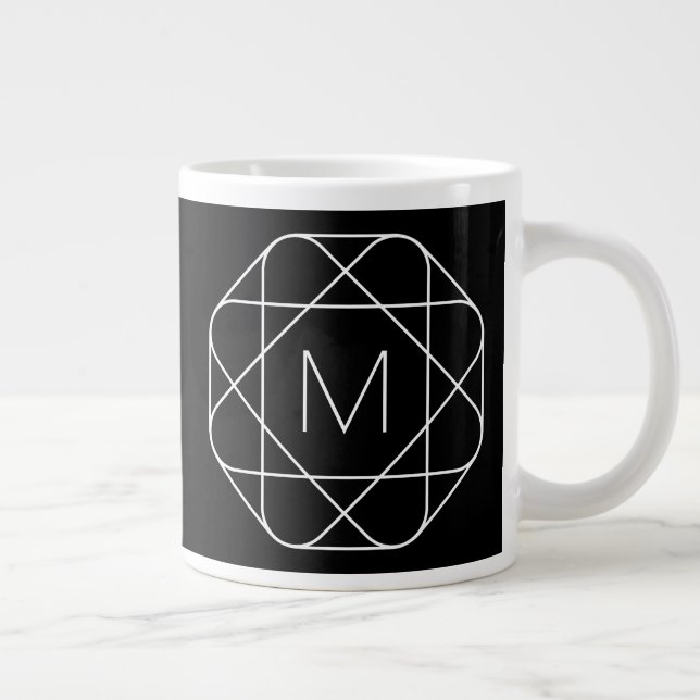 Black & White Geometric Monogram Large Coffee Mug (Right)
