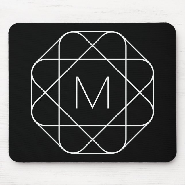 Black & White Geometric Monogram Mouse Mat (Front)