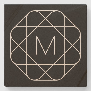 Black & White Geometric Monogram Stone Coaster
