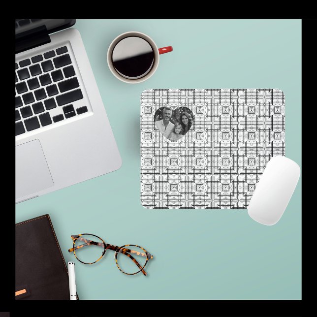 Black White Geometric Pattern and Heartshape Photo Mouse Mat (Creator Uploaded)