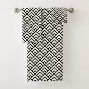 Black & White Geometric Pattern Bath Towel Set