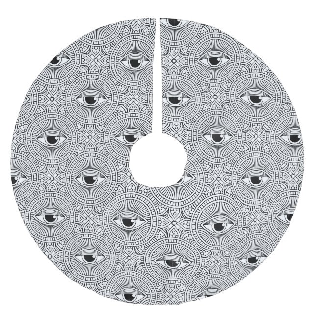 Black/White Geometric Pattern Brushed Polyester Tree Skirt (Front)