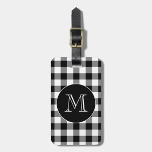 Black White Geometric Pattern Custom Monogram Luggage Tag