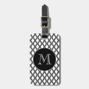 Black White Geometric Pattern Custom Monogram Luggage Tag