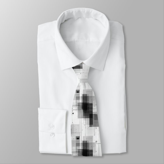 Black White Geometric Pattern Dressy Tie (Tied)