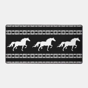 Black & White Geometric Pattern & Horses Desk Mat