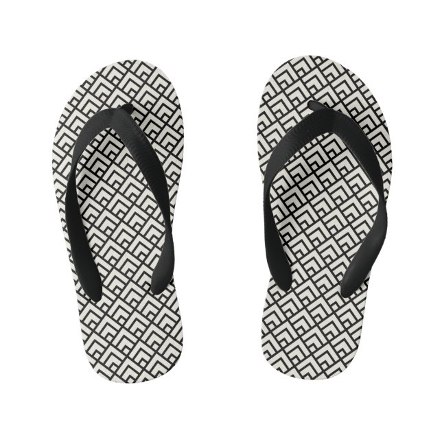 Black & White Geometric Pattern Kid's Flip Flops (Footbed)