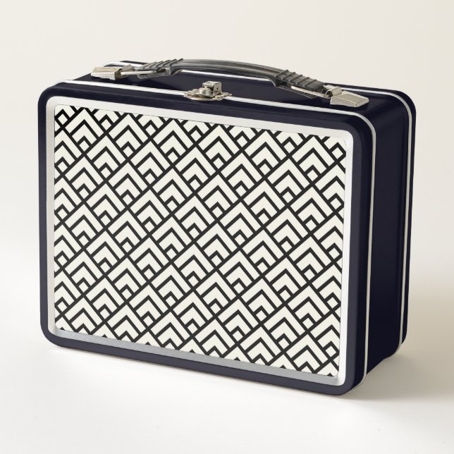 Black & White Geometric Pattern Metal Lunch Box (Front)