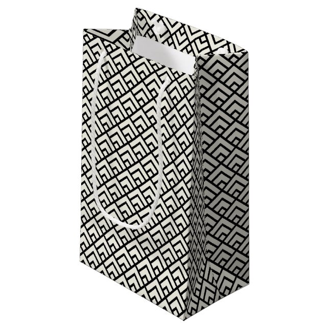 Black & White Geometric Pattern Small Gift Bag (Front Angled)