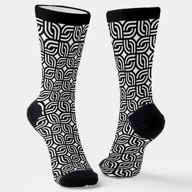 Black White Geometric  Pattern Socks (Angled)