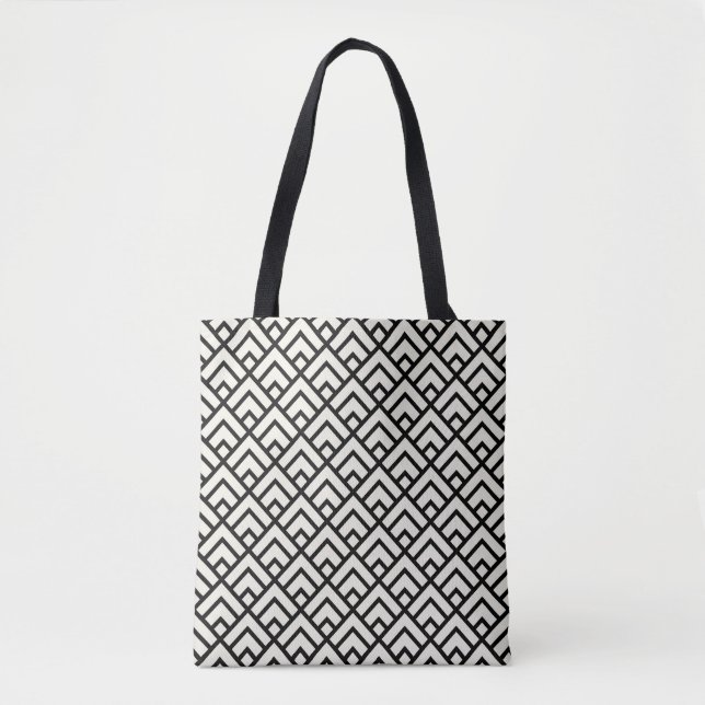 Black & White Geometric Pattern Tote Bag (Front)