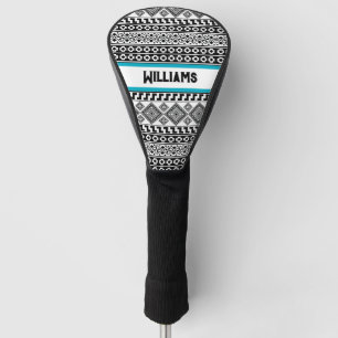 Black White Geometric Polynesian Tribal Monogram Golf Head Cover