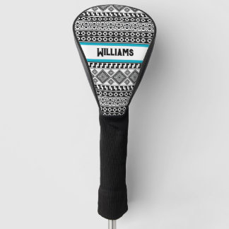 Black White Geometric Polynesian Tribal Monogram Golf Head Cover