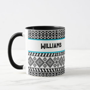 Black White Geometric Polynesian Tribal Monogram Mug