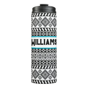 Black White Geometric Polynesian Tribal Monogram Thermal Tumbler