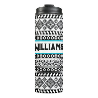 Black White Geometric Polynesian Tribal Monogram Thermal Tumbler