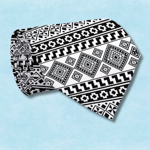 Black White Geometric Polynesian Tribal Monogram Tie
