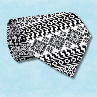 Black White Geometric Polynesian Tribal Monogram Tie