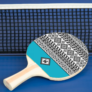 Black White Geometric Polynesian Tribal Pattern Ping Pong Paddle