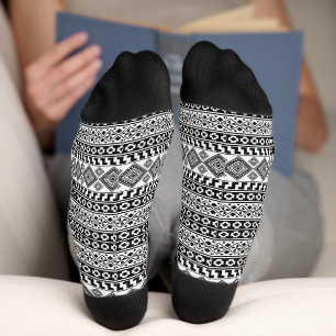 Black White Geometric Polynesian Tribal Pattern Socks