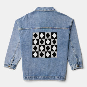 Black White Geometric Rhombus Diamond Denim Jacket
