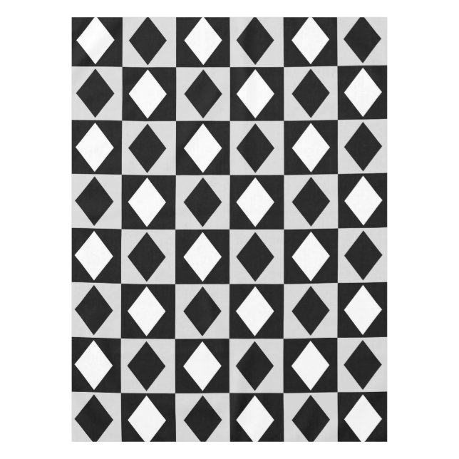 Black White Geometric Rhombus Diamond Tablecloth (Front)