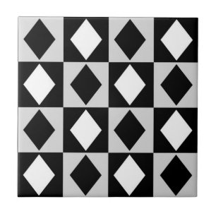 Black White Geometric Rhombus Diamond Tile
