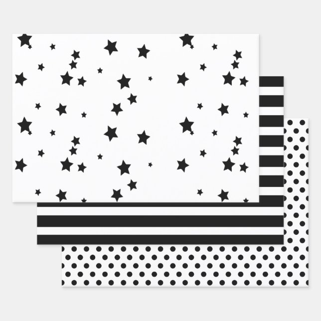 Black & White Geometric Shapes  Wrapping Paper Sheet (Set)