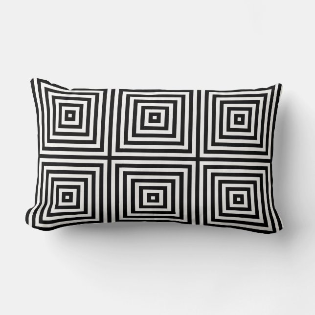 Black & White Geometric Square Box Repeat Pattern Lumbar Cushion (Front)