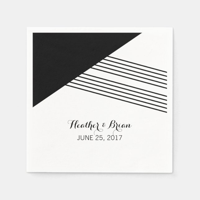 Black White Geometric Stripe Paper Napkins (Front)