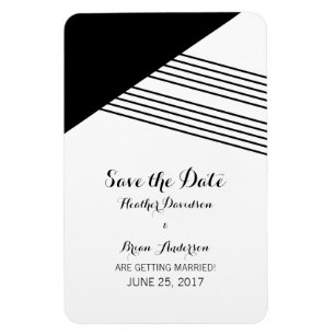 Black White Geometric Stripe Save the Date Magnet