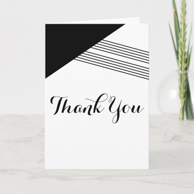 Black White Geometric Stripe Thank You Card (Front)