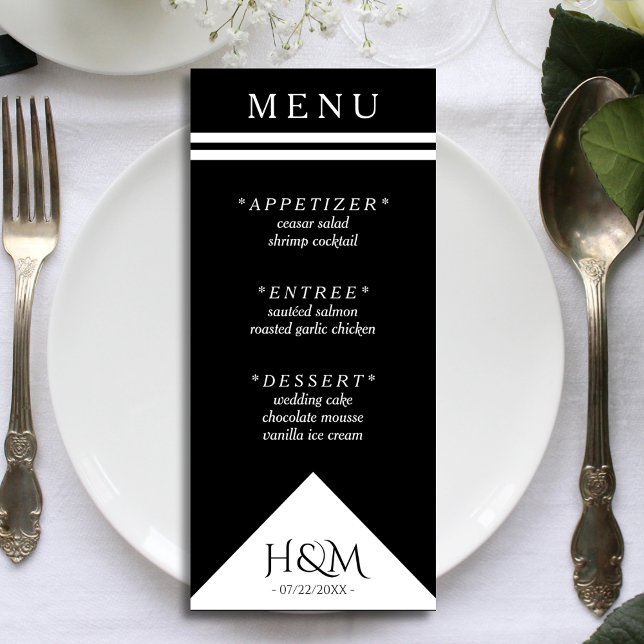 Black & White  Geometric Stripe Wedding Reception Menu (black and white wedding menu)
