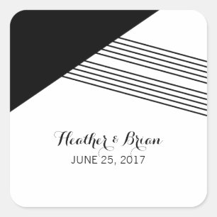 Black White Geometric Stripe Wedding Stickers