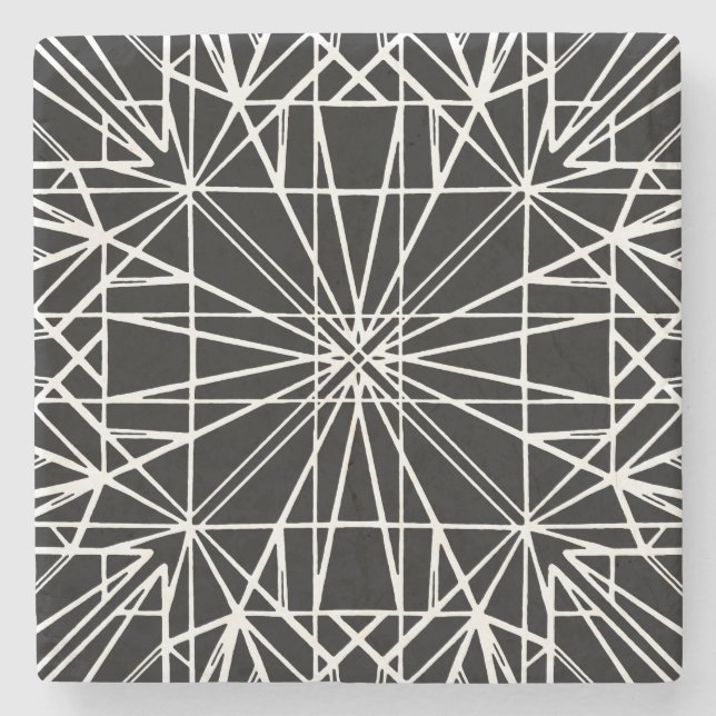 Black & White Geometric Symmetry Stone Coaster (Front)