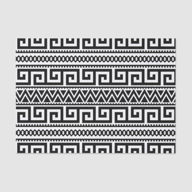 Black White Geometric Tribal Pattern Aztec Boho Tissue Paper (Front)