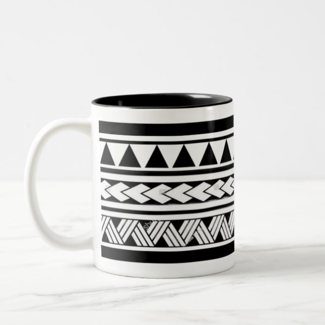 Black White Geometric Tribal Pattern Classic Mug (Left)