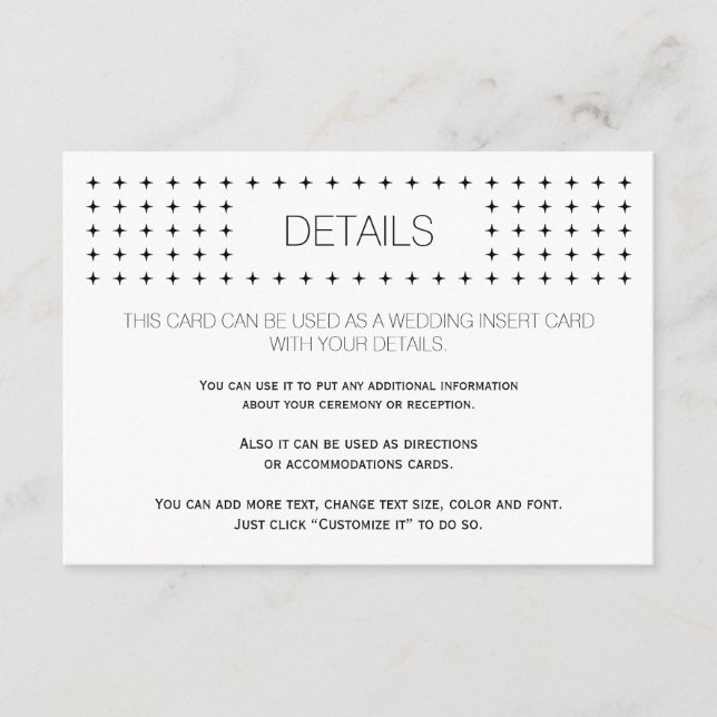 Black white geometric wedding details insert card (Front)